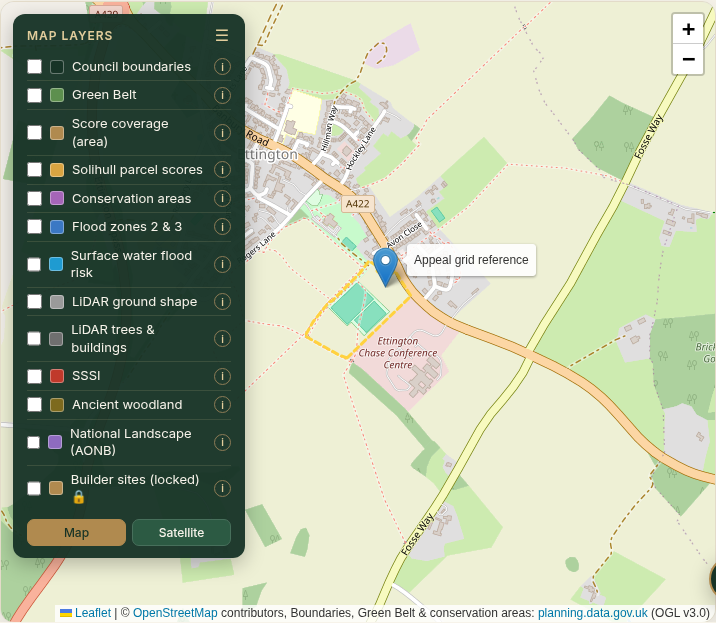 Our land map at the appeal grid reference, Ettington example
