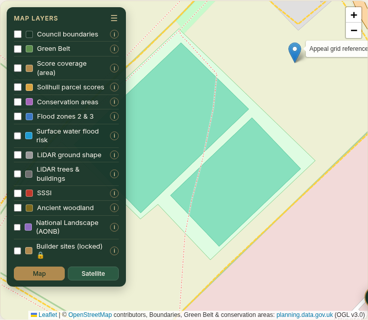 OpenStreetMap roads around the outline, Ettington example